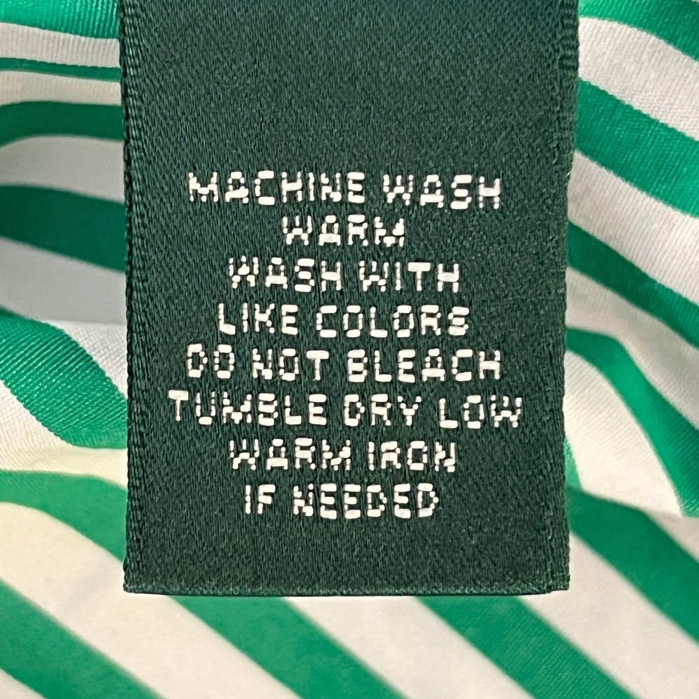 Lauren Ralph Lauren M Green White Striped Button Shirt Cotton Preppy Classic - Picture 8 of 9